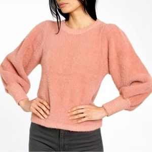 dRA Franco Anthropologie Sweater Blush Pink Fuzzy Long Sleeve Crew Neck